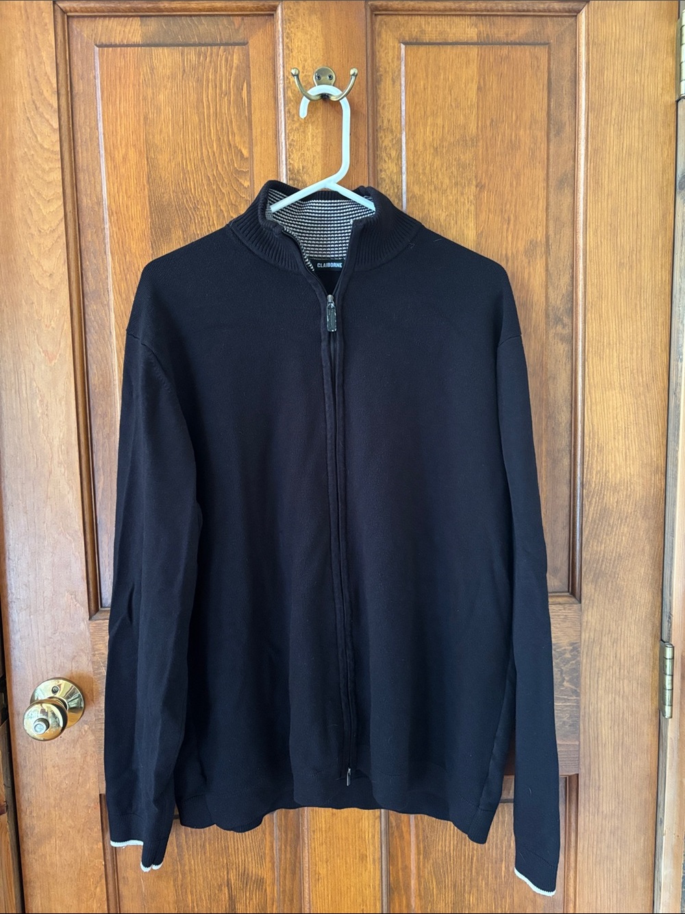 Claiborne Men’s Black Zip-Up Knit Sweater, XL